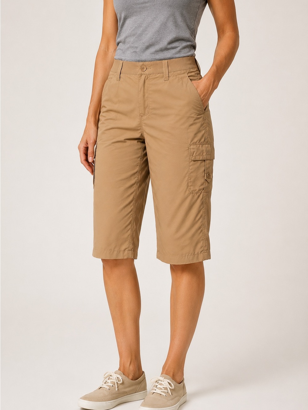 Lee Relaxed Fit Mid Rise Cargo Bermuda Shorts Khaki Stretch Size 12